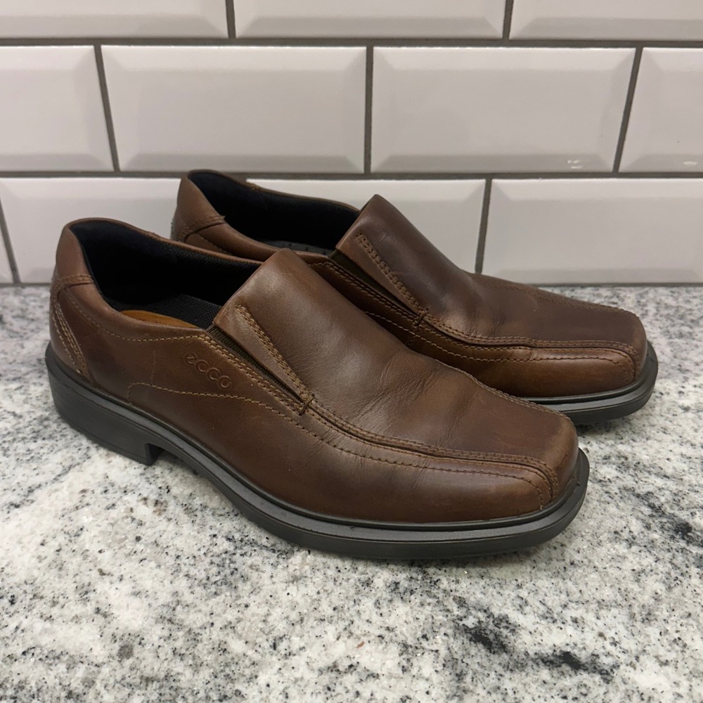 ECCO Mens 40 Loafers Brown Leather Square Toe Slip On Comfort Professional Wear